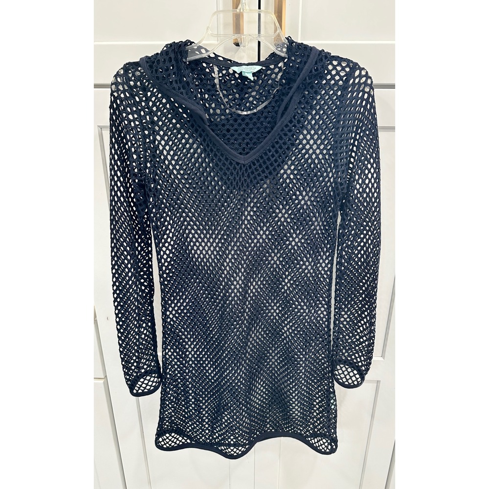 Balance Collection‎ Womens Navy Fishnet Hooded Cover Up Dress Size L